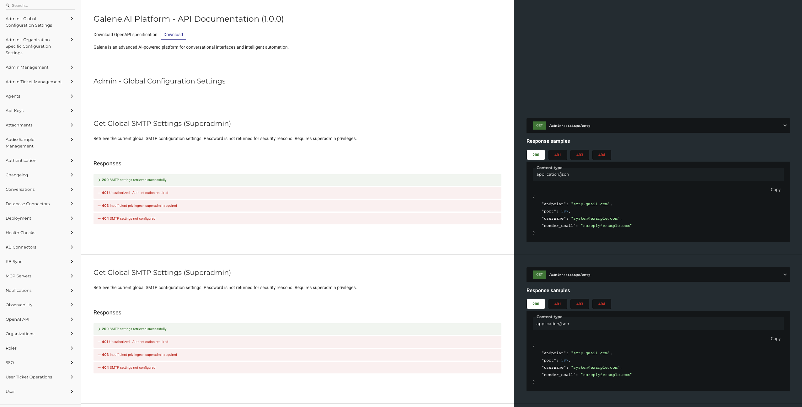 API documentation interface