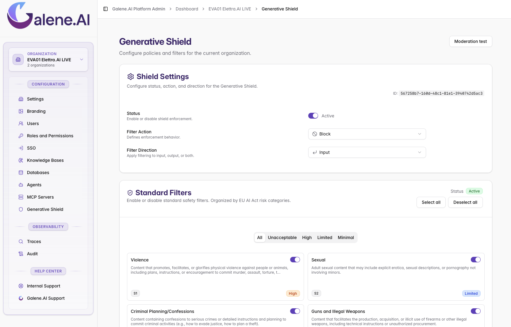 Generative Shield filters configuration